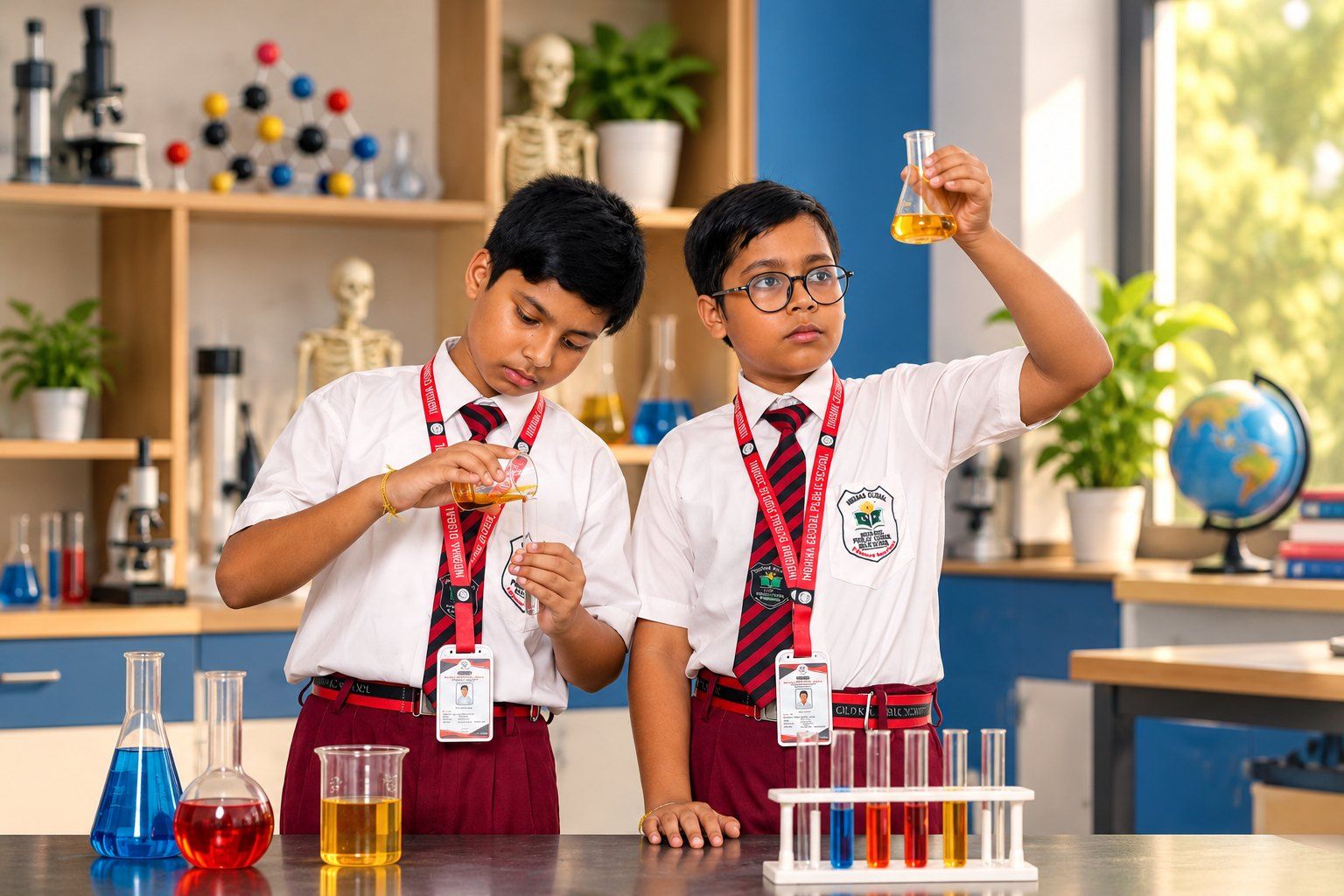 Two IGPS students carrying out a chemistry experiment