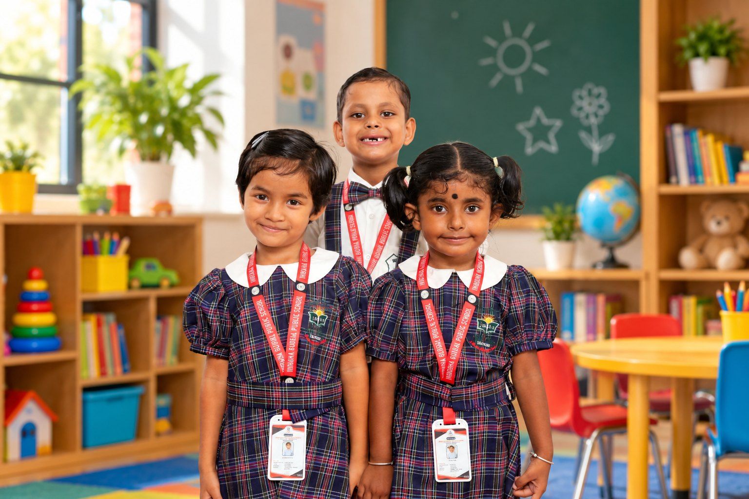 Smiling pre-primary children in their classroom