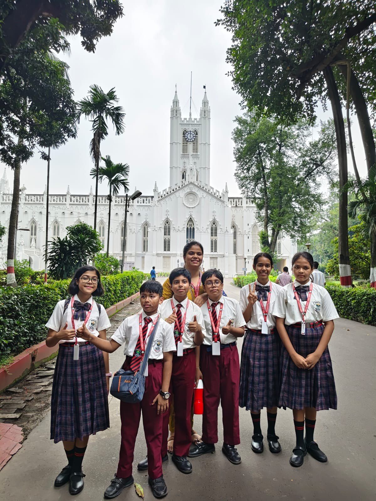 IGPS students and a teacher on an educational tour at St Paul’s Cathedral, Kolkata