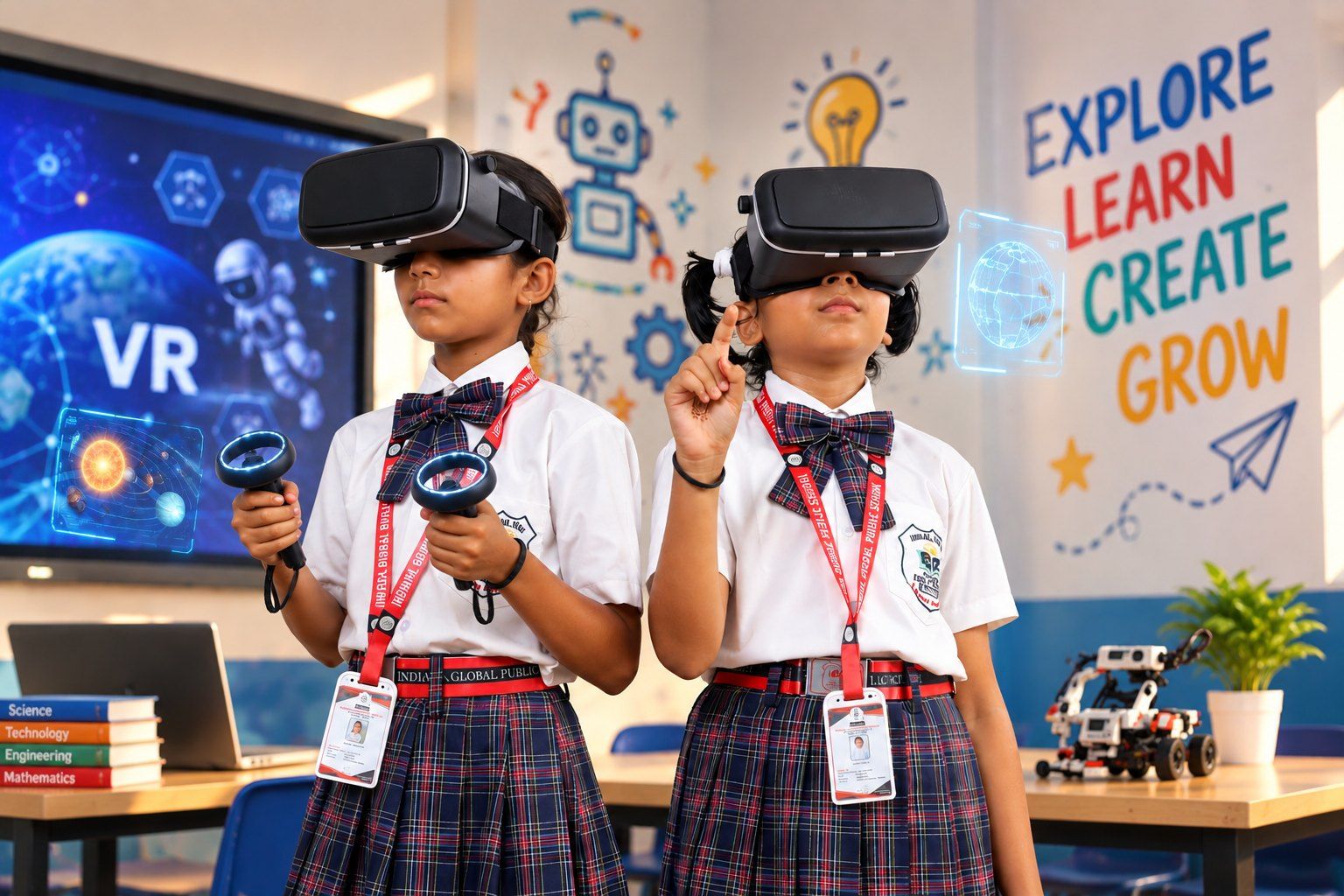 Two IGPS students using virtual reality headsets in the VR lab